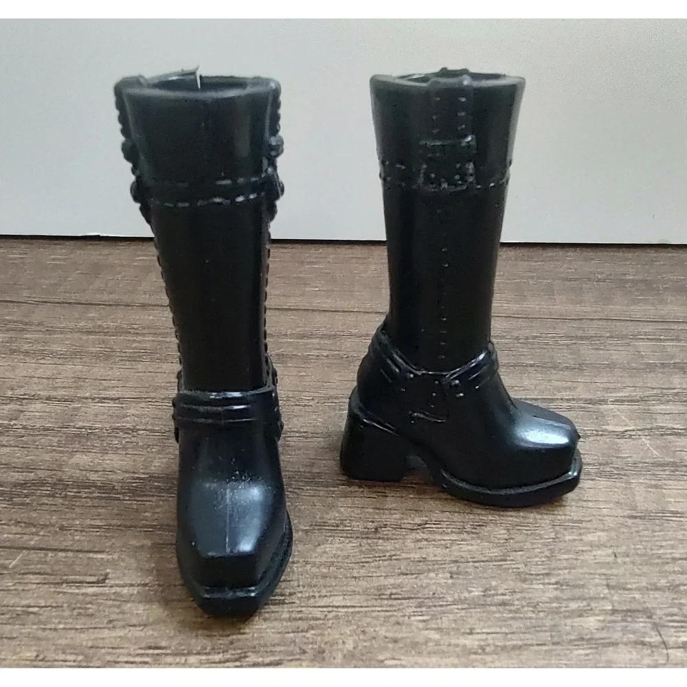 Bratz Barbie Tall Black Chunky Boots Buckle Y2K Biker Babe Platform Shoes Heels